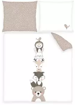 Herding Woodland Crew Wiegenbettw&auml;sche 80x80cm / 35x40cm, Renforc&eacute;, wei&szlig;/beige
