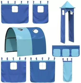 vidaXL Hochbett-Vorh&auml;nge mit Tunnel und Turm, blau