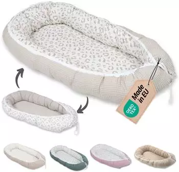 Ullenboom Kuschelnest Waffelpiqu&eacute; 55x95cm beige/wei&szlig;/Leo (C-5595-WM-LW)