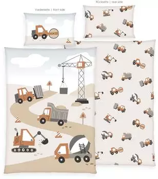 Herding Wende-Bettwäsche "Baustelle" Renforcé beige 100x135cm / 40x60cm