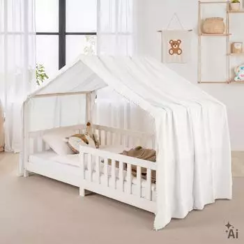 Idimex LIAN Betthimmel Kinder, Musselin 100% Baumwolle, weiß (125x390cm)
