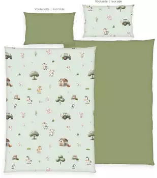 Baby Best Bauernhof Babybettw&auml;sche Flanell, gr&uuml;n, 100x135cm