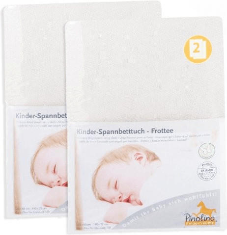 Pinolino Spannbetttuch für Kinderbetten Frottee Doppelpack - uni weiß