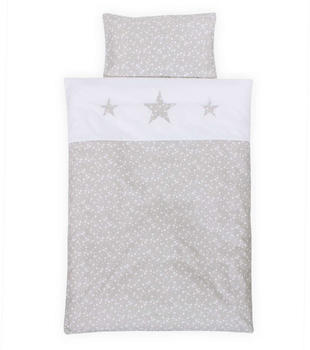 Babybay Bettwäsche 100x130cm Piqué mit Applikation - Sterne perlgrau weiß