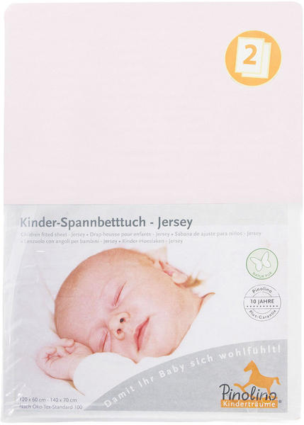 Pinolino Spannbetttuch für Kinderbetten Jersey - uni rosa Doppelpack