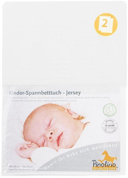 Pinolino Spannbetttuch für Kinderbetten Jersey - uni weiß Doppelpack