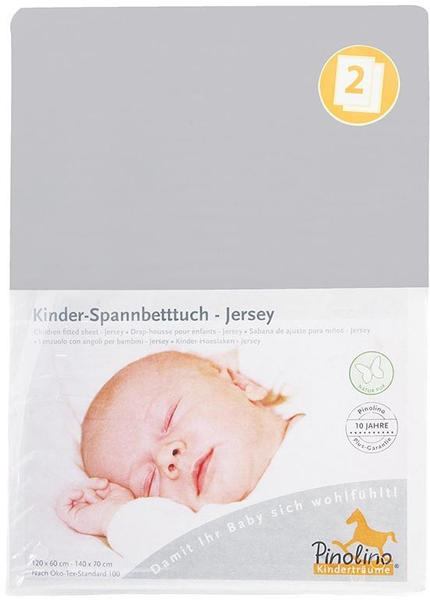 Pinolino Spannbetttuch für Kinderbetten Jersey - uni grau Doppelpack