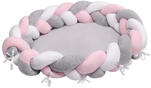 Lulando Multifunktionales Babybett im Zopfdesign Weiß/Rosa/Grau 90 x 60 x 17 cm