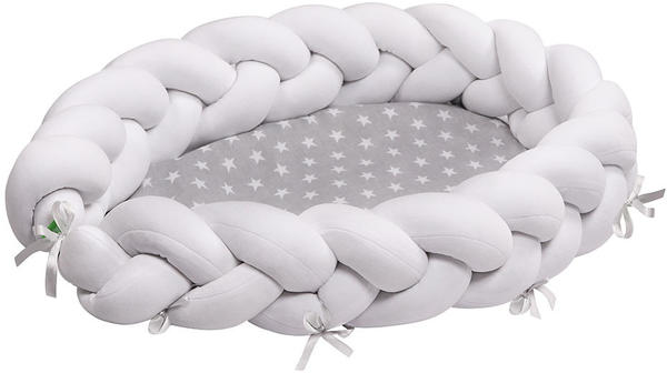 Lulando Multifunktionales Babybett im Zopfdesign Weiß Sterne/Grau 90 x 60 x 17 cm
