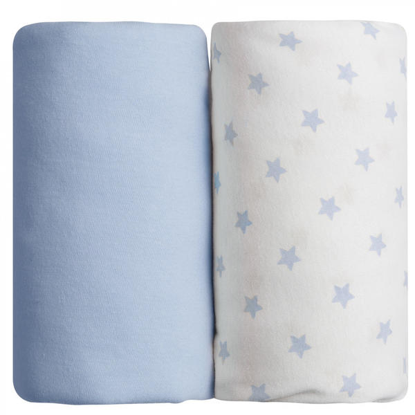 Babycalin Cotton Fitted Baby Sheet 60x120 cm Light Blue/Stars (x2)