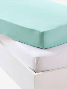 Vertbaudet 2er-Pack Baby Spannbettlaken 60x120 Oeko-Tex grün/weiß