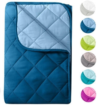 Wometo MicrofaserSteppbett im Wende-Design 155x220 &ndash; dunkelblau und blau farbig & bunt (wo1479-018)
