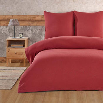 BuyMax Bettwäsche Set 100% Baumwolle warme Bettbezug Uni einfarbig 2 tlg. 155x220 cm mit Reißverschluss, Rot