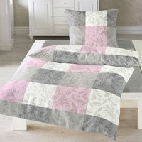 Traumschlaf Seersucker Bettw&auml;sche Fleur rose 155x220 cm + 80x80 cm - pink;grau