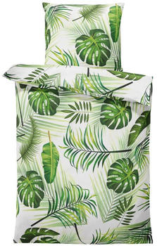 One Home Bettwäsche 155x220 cm Tropische Palmen Blätter grün weiß Übergröße Microfaser
