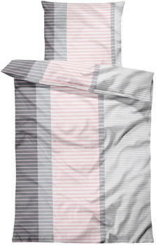 One Home 4 teilig Bettwäsche 155x220 cm gestreift Streifen rosa grau Übergröße Microfaser