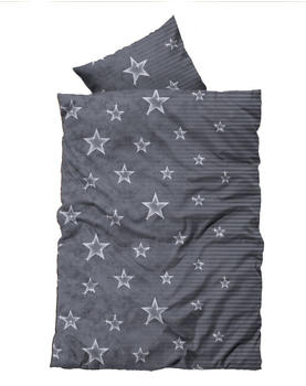 Leonado Vicenti 2 teilig Flausch Bettwäsche 155x220 cm Übergröße Sterne grau silber Thermofleece
