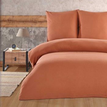 BuyMax Musselin Bettwäsche Set 100% Baumwolle warme Bettbezug Uni einfarbig 2 tlg. 155x220 cm mit Reißverschluss, Braun