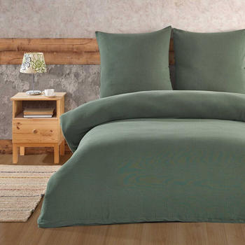 BuyMax Musselin Bettwäsche Set 100% Baumwolle warme Bettbezug Uni einfarbig 2 tlg. 135x200 cm mit Reißverschluss, Grün