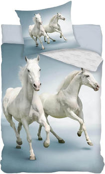 BrandMac Bettwäsche Set weißes Pferd Schimmel 2 tlg. 135x200 cm (80x80 cm)