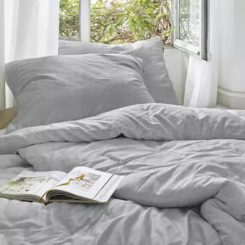 Irisette Seersucker Bettw&auml;sche Easy Granby 135x200+80x80 cm silber