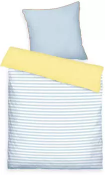 Tom Tailor Perkal Wendebettwäsche blau/gelb 135x200+80x80 cm