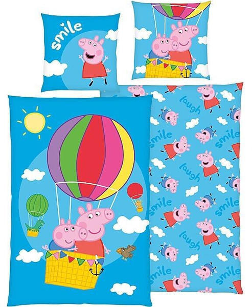 Herding Renforcé Kinder-Wendebettwäsche Peppa Pig bunt 135x200+80x80 cm