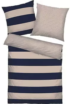 Tom Tailor Renforcé Wendebettwäsche blau/braun-beige 135x200+80x80 cm (512603)