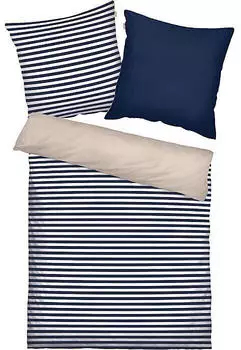 Tom Tailor Perkal Wendebettwäsche blau/braun-beige 135x200+80x80 cm (512605)