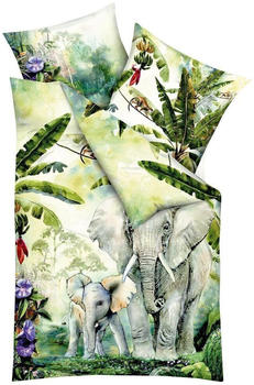 Kaeppel Mako-Satin Bettwäsche Elephants grün 155x220 cm+80x80 cm