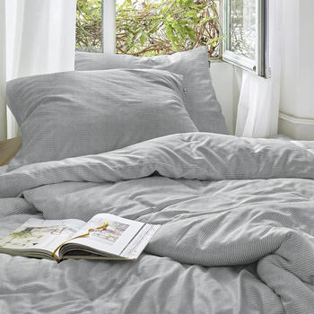 Irisette Seersucker Bettw&auml;sche Easy Granby 155x220+80x80 cm silber