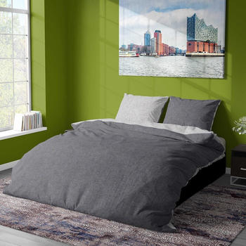 Traumschlaf Melange Biber Bettwäsche 135x200+80x80 cm anthrazit-grau