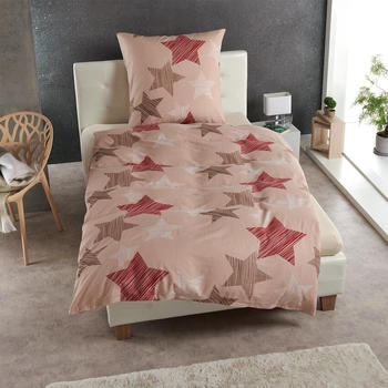 Traumschlaf Basic Biber Bettwäsche Sterne beige 160x210+65x100 cm