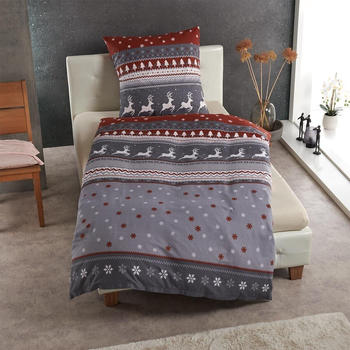 Traumschlaf Basic Biber Bettwäsche Winterland rot 155x220+80x80 cm