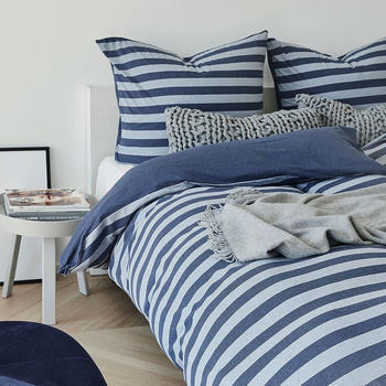 Traumschlaf Jersey Melange Wendebettwäsche Stripe blau 155x220+80x80 cm