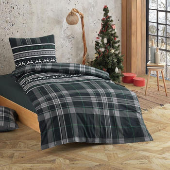 Traumschlaf Flanell Bettwäsche Hirsche grün 135x200+80x80 cm