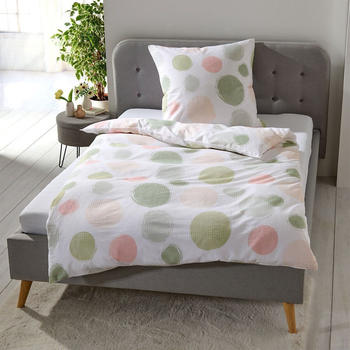 Traumschlaf Basic Seersucker Bettwäsche Kreise grün 135x200+80x80 cm