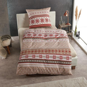 Traumschlaf Basic Biber Bettwäsche Schneeflocken rot 155x220+80x80 cm