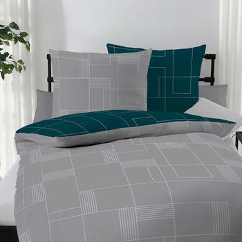Traumschlaf Biber Bettwäsche Uptown 200x220+2x 80x80 cm smaragd