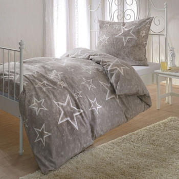BettwarenShop Biber Bettwäsche Sterne taupe 155x220+80x80 cm