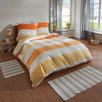 Traumschlaf Bettwäsche Biber Streifen orange 200x200+2x 80x80 cm