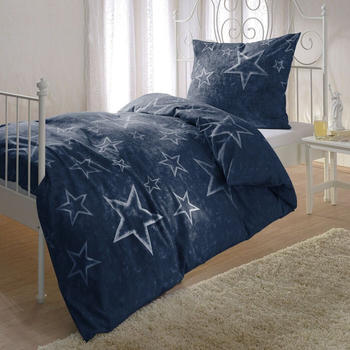 BettwarenShop Biber Bettwäsche Sterne blau 135x200+80x80 cm