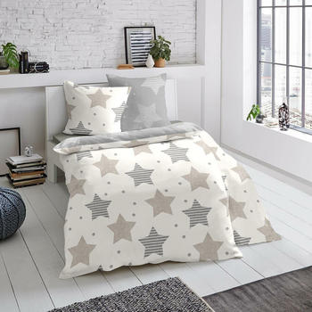 Traumschlaf Biber Wendebettwäsche Sterne beige 200x220+2x 80x80 cm