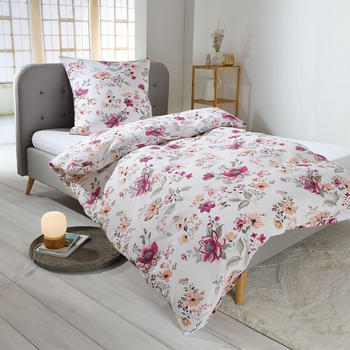 Traumschlaf Basic Seersucker Bettwäsche Fleur lila 135x200+80x80 cm