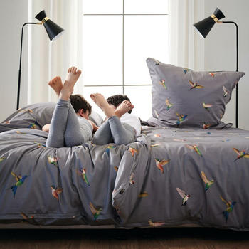 Apelt Mako-Satin Bettwäsche Kolibri grau 135x200+80x80 cm