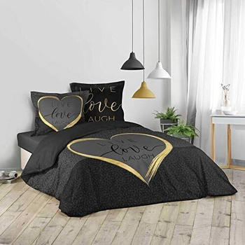 Douceur d'Intérieur 3-teiliges Bettwäsche-Set 200x200 cm Bedruckt Crazy Love Schwarz