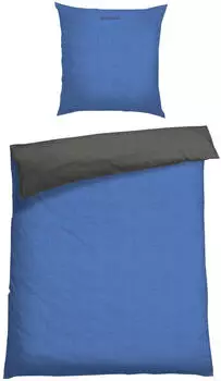 Schiesser Bettwäsche Doubleface Renforcé 155x220 royalblau/dunkelgrau