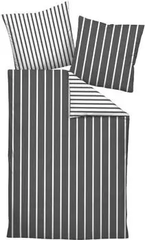 Janine 2 tlg. Mako-Satin Bettw&auml;sche 155x220+80x80 cm modern anthrazit Streifen (39025-48)