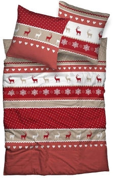 CASATEX Garmisch Beige Rot, Biber 2 teilig Landhausstil, Weihnachten, Winter