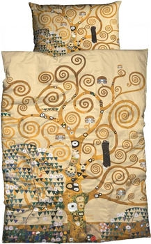 CASATEX Lebensbaum Satin 2 teilig 155x220+80x80 cm Gustav Klimt Gemälde beige/gold